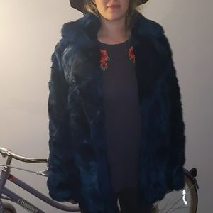 Asos Navy blue faux fur jacket NWT